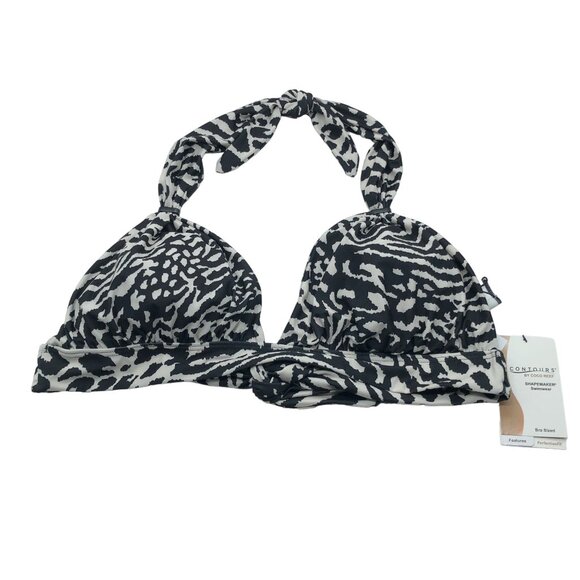 Coco Reef Contour Athena Draped Halter Bra Sized Bikini Top Black White 16/40C-D - Picture 3 of 8